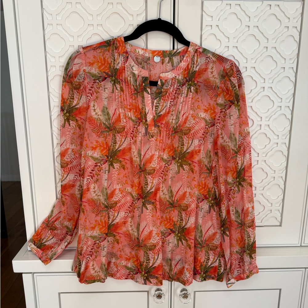 MARGARET O’LEARY Floral Linen cotton Blouse - Pink and Green